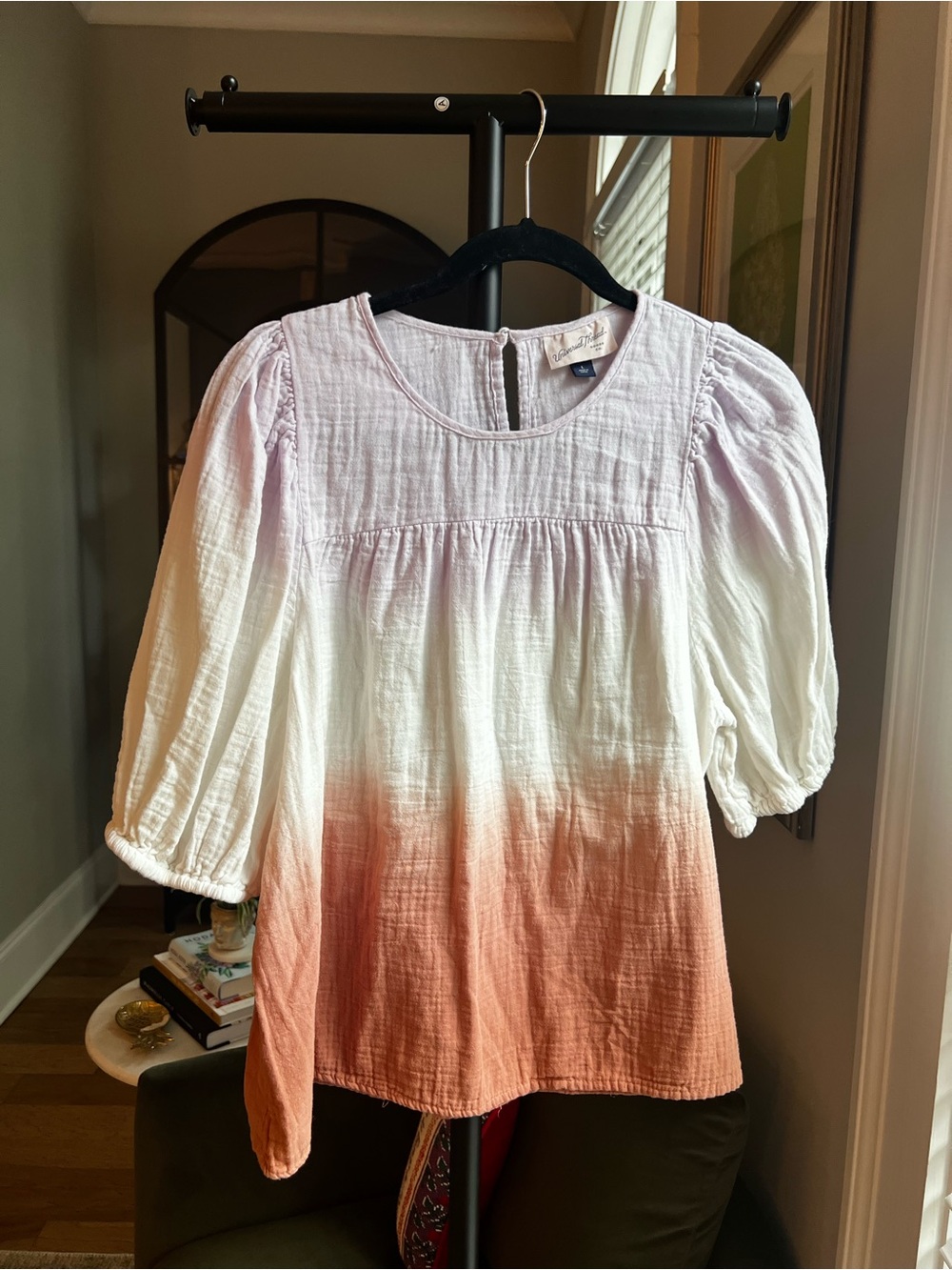 Universal Thread Lavender White Coral Ombre Peasant Blouse